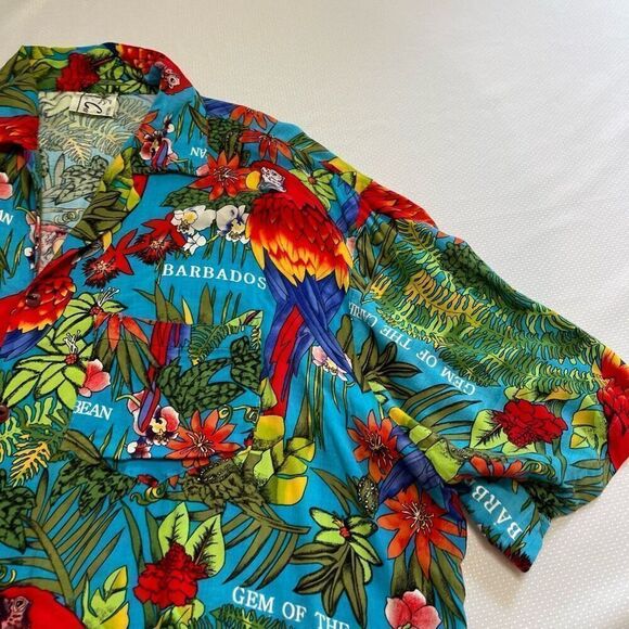 Mens Hawaiian Shirt Gem Of the Caribbean Barbados Carmens Size XL Macaw - Picture 3 of 8
